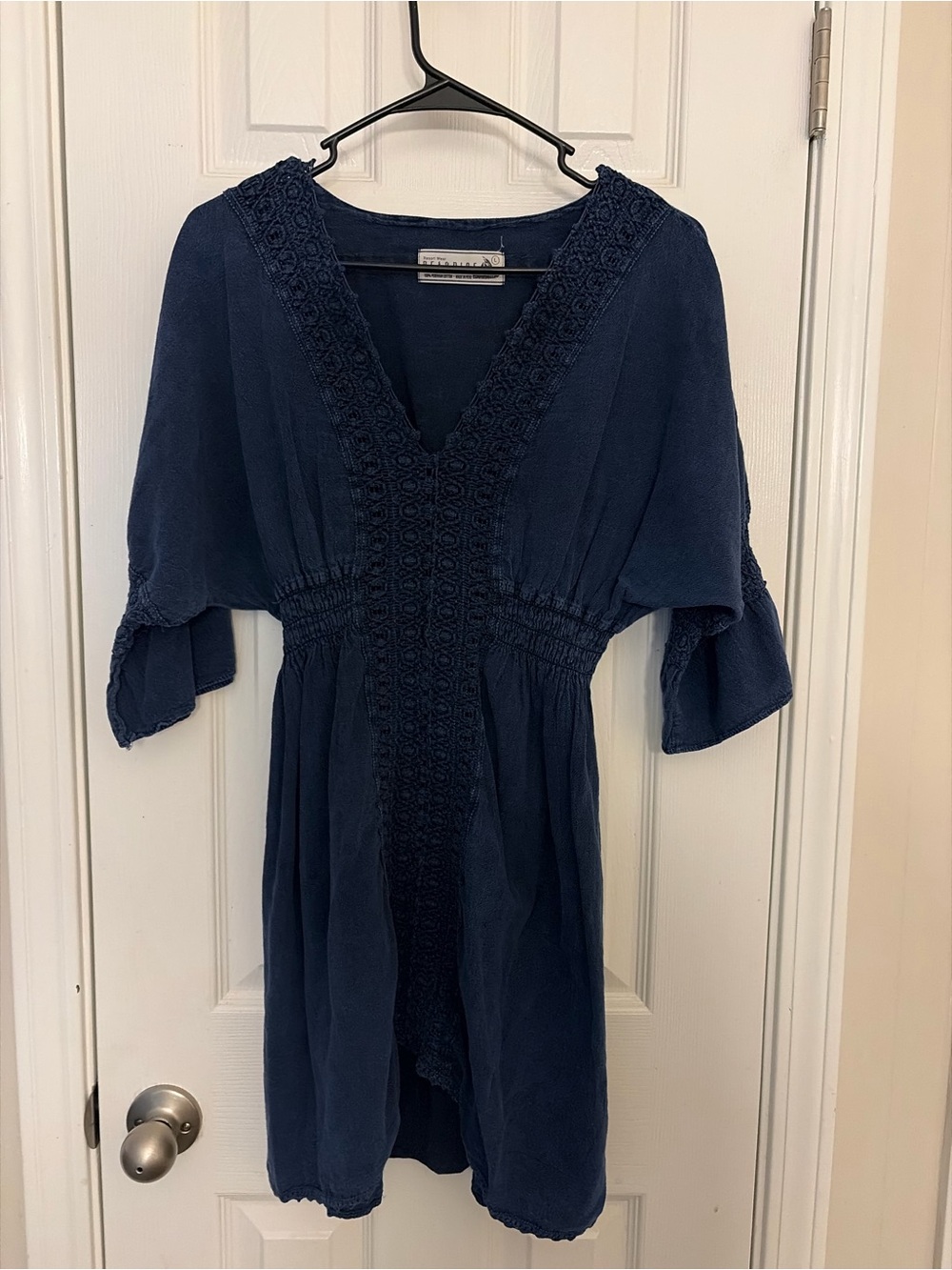 Seaspice Navy Crochet-Trim Mini Dress with V-Neck